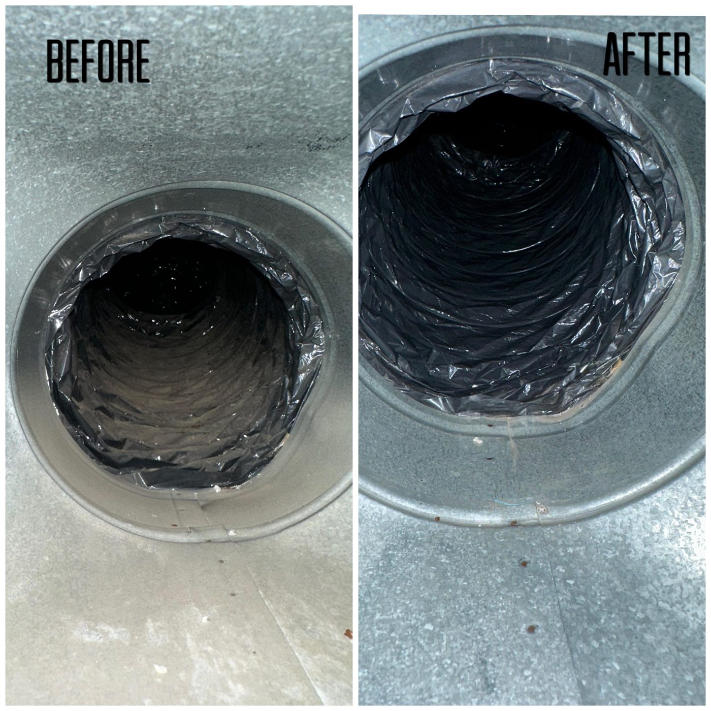 Air duct before and after cleaning